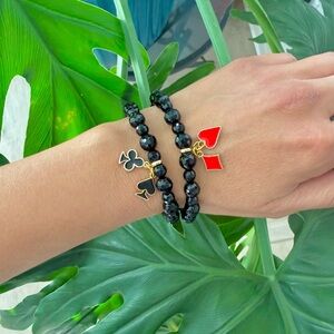 Faceted Black Onyx Bracelet with Card Suit Charms ♣️♦️ (one)